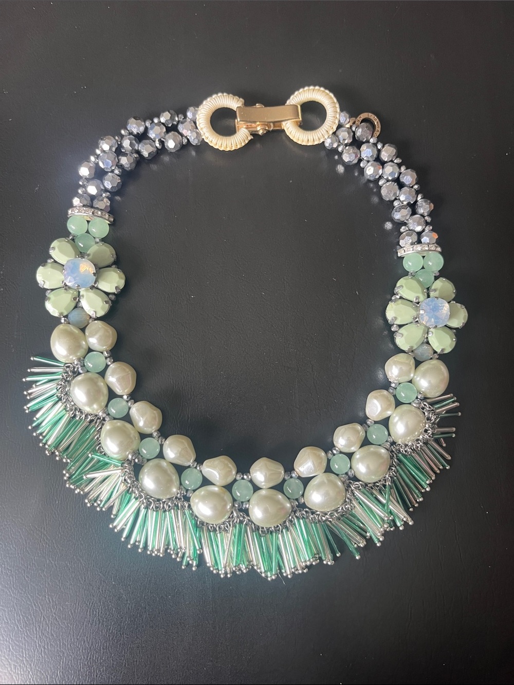 Mint Green Pearl Fringe Statement Necklace